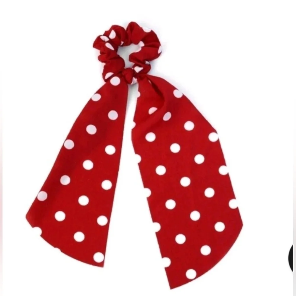 Navy Polka Dot Hair Scarf 6 Ribbon Hair Tie Bundle